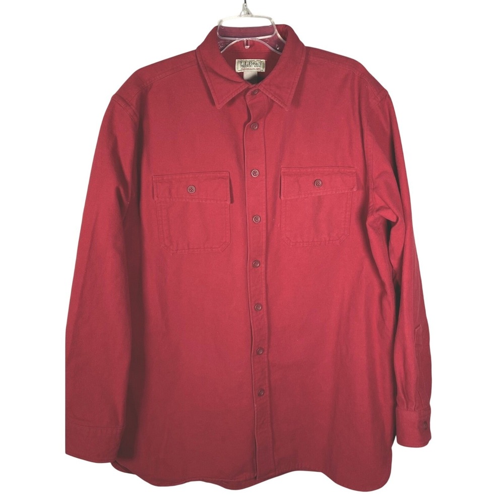 LL Bean Chamois Cloth Shirt‎ Mens Large Tall Red Heavy Cotton Button Down 187924